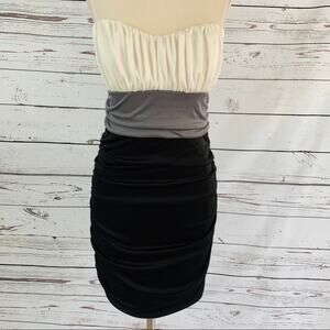 Speechless Strapless ruched dress black white grey